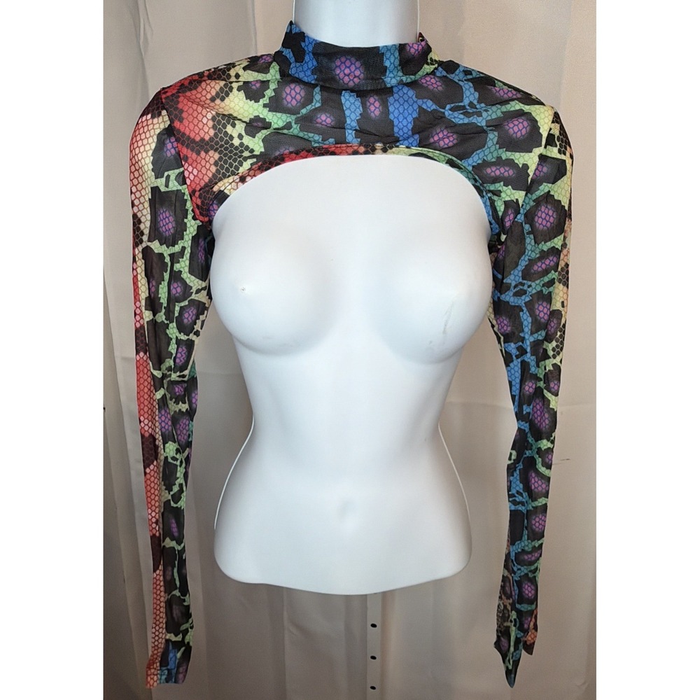 Y2K Snake Print Rave Super Shrug Top Mesh Long Sleeve 2XL NEW